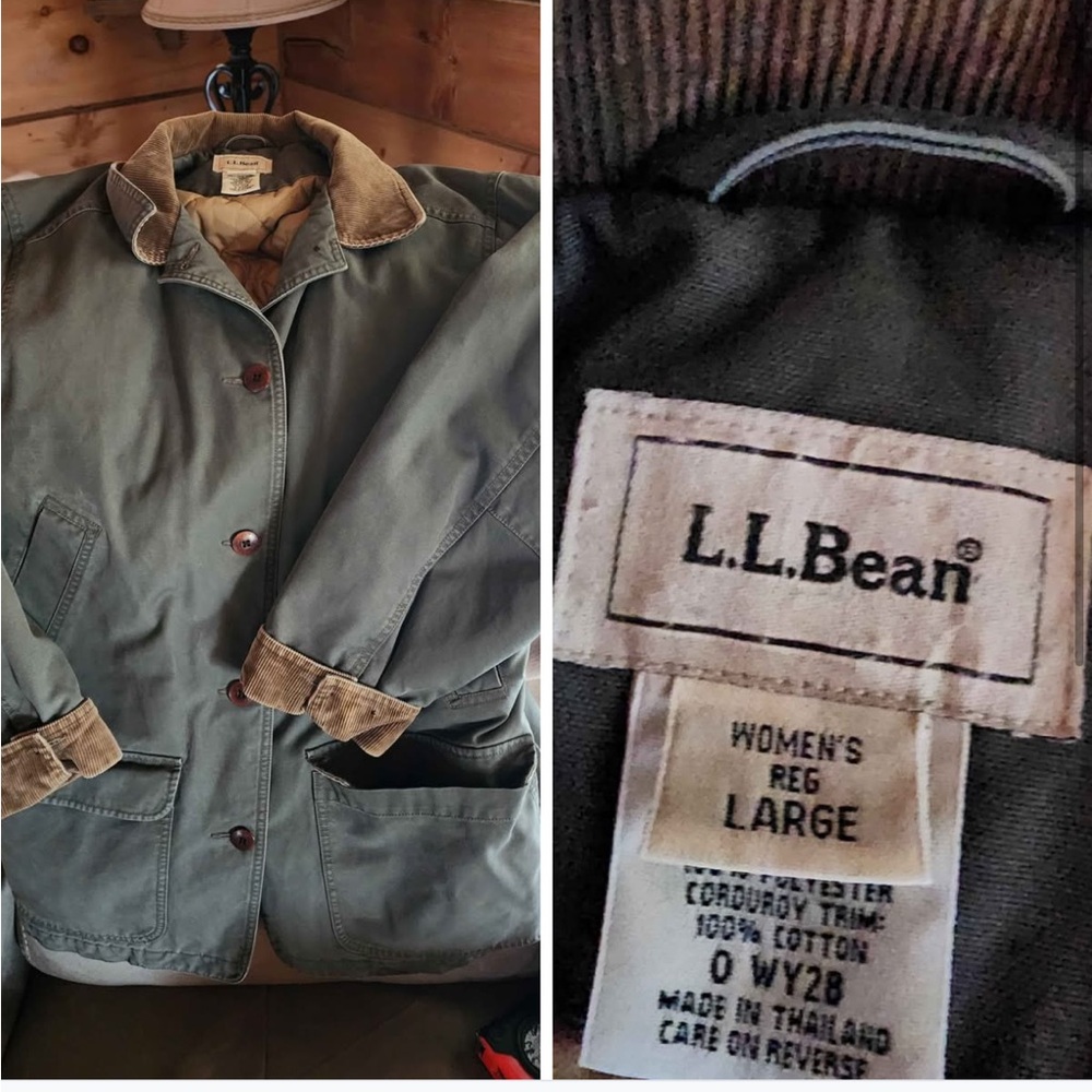 L.L. Bean Women's Olive Jacket with Brown Collar